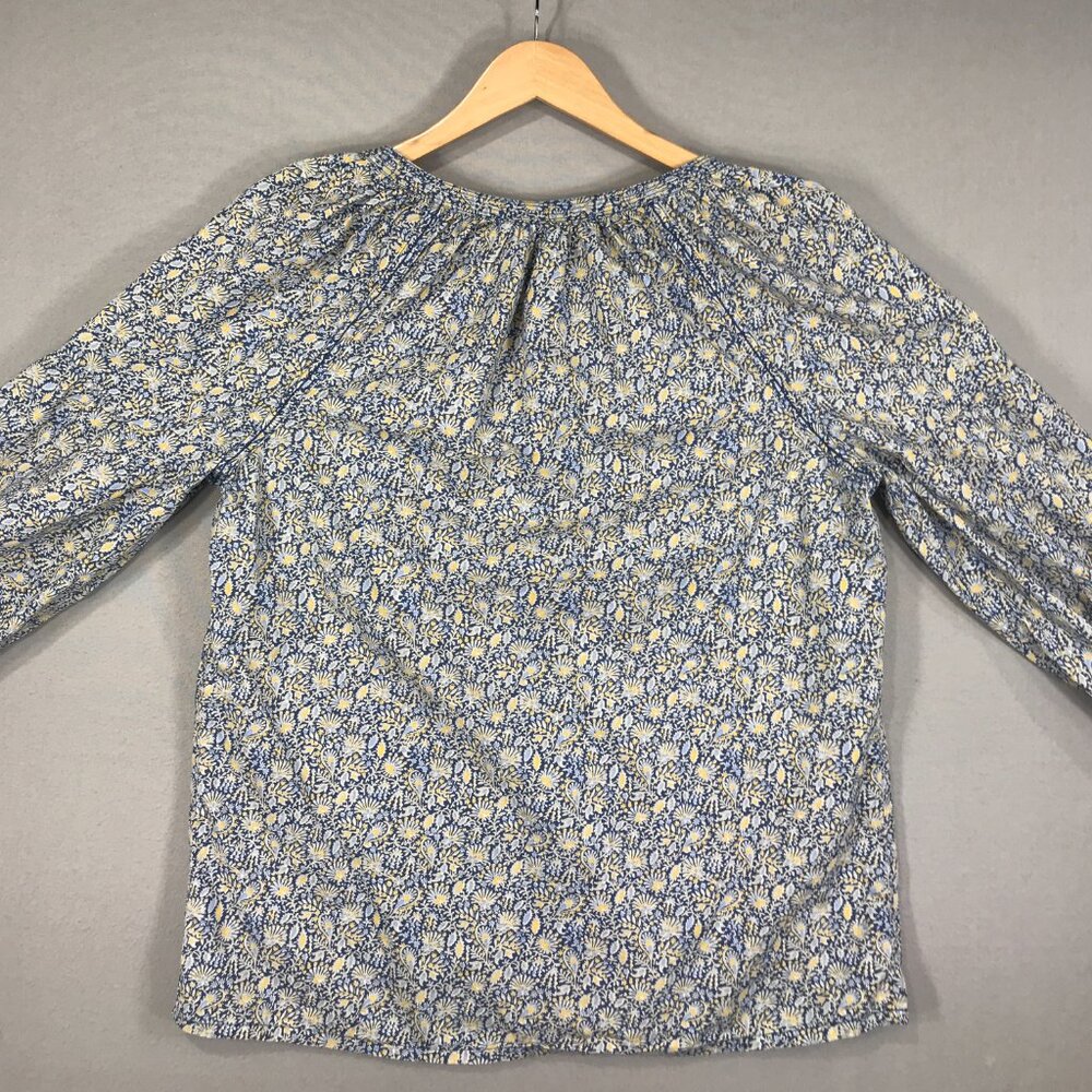 Gap Blouse Women Small Tall Blue Yellow Pullover Top V-Neck Boho Peasant Balloon - Picture 9 of 13